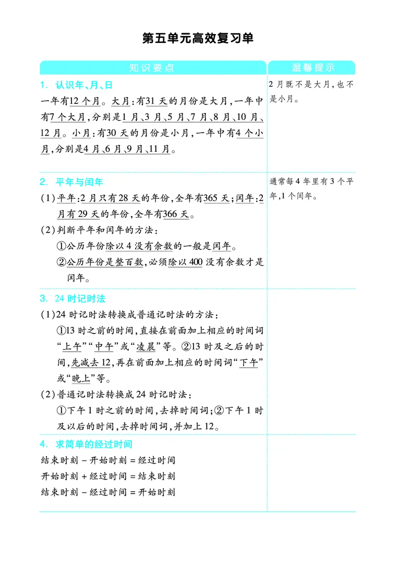 《三（下）数学苏教版单元考点复习清单_3年级下册同步教辅_3下-数学_三下数学重点必背》第8页预览