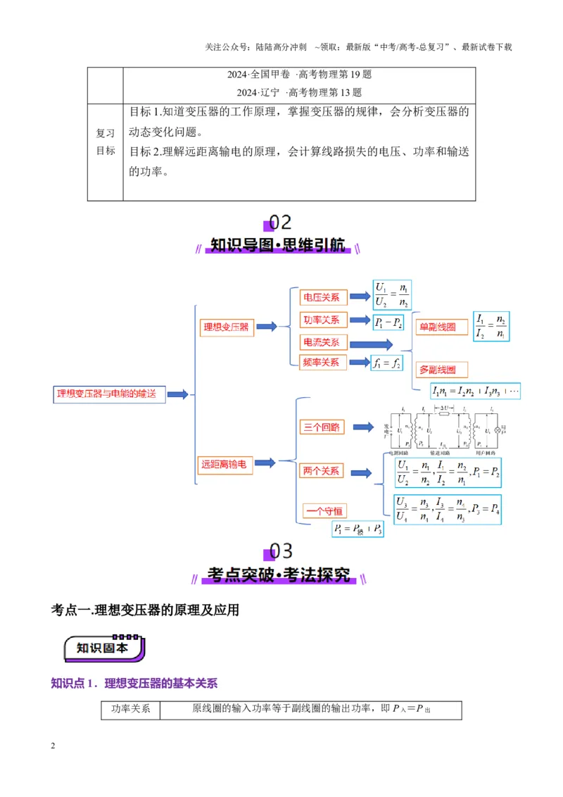《第59讲理想变压器与电能的输送（讲义）（学生版）_04-物理-高考总复习_一轮复习_2025年_2025年高考物理一轮复习讲义+练习+课件（新教材新高考）_第十三章交流电》第2页预览