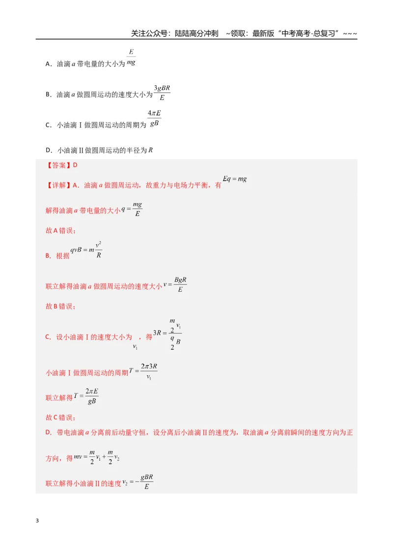 《第50讲带电粒子在叠加场中的运动（专项训练）（全国通用）（教师版）_04-物理-高考总复习_一轮复习_2026年-物理高考一轮复习_2026年高考物理一轮复习讲义+练习+课件（新教材新高考）-G55》第3页预览