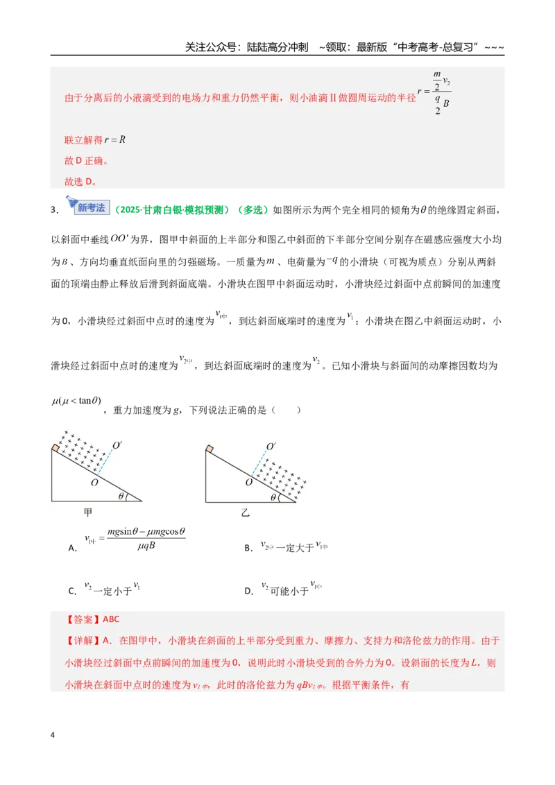 《第50讲带电粒子在叠加场中的运动（专项训练）（全国通用）（教师版）_04-物理-高考总复习_一轮复习_2026年-物理高考一轮复习_2026年高考物理一轮复习讲义+练习+课件（新教材新高考）-G55》第4页预览