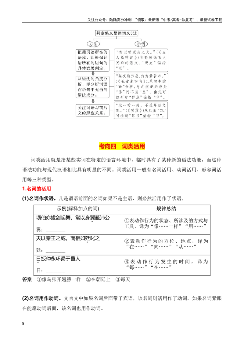 《第3节通假字、古今异义、偏义复词、词类活用、一词多义-2024年高考语文一轮复习知识清单（全国通用）（原卷版）_一轮复习_2024年_2024年高考语文一轮复习知识清单梳理典例全国通用》第5页预览