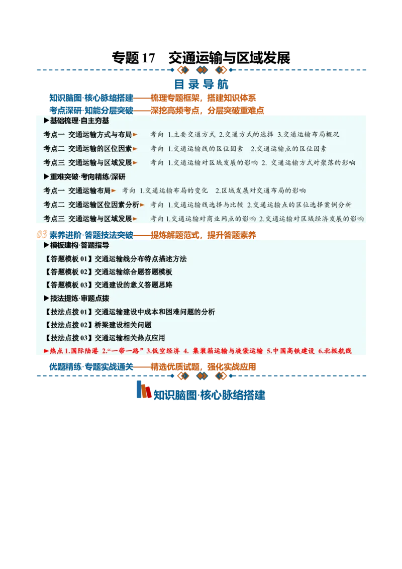《专题17交通运输与区域发展（知识清单）（全国通用）（教师版）_地理_2027年高考地理一轮_2027年高考地理一轮复习讲义+练习+课件（新教材新高考）-G55_2027版》第1页预览