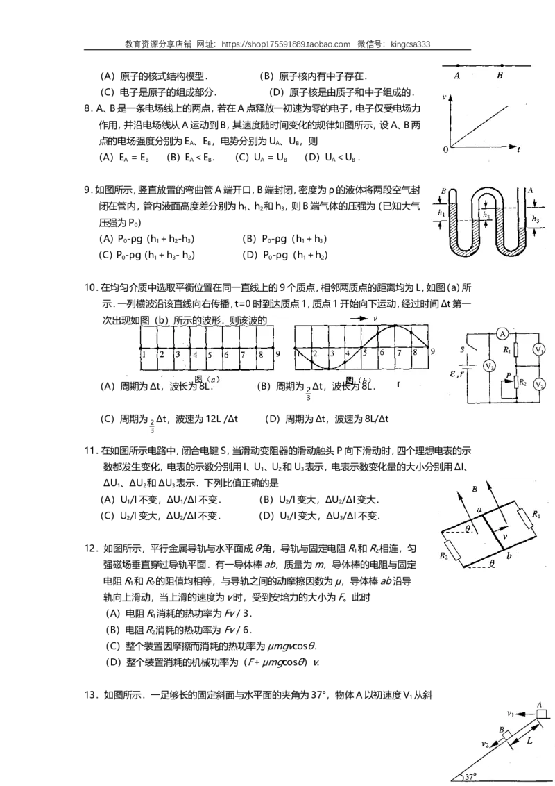 《2006年上海市高中毕业统一学业考试物理试卷（答案版）_高考一二三轮复习_物理_2026年-物理高考专项复习_2008年-2025年物理高考真题_2008-2020年高考_地方卷_上海高考物理真题1999-2020》第3页预览