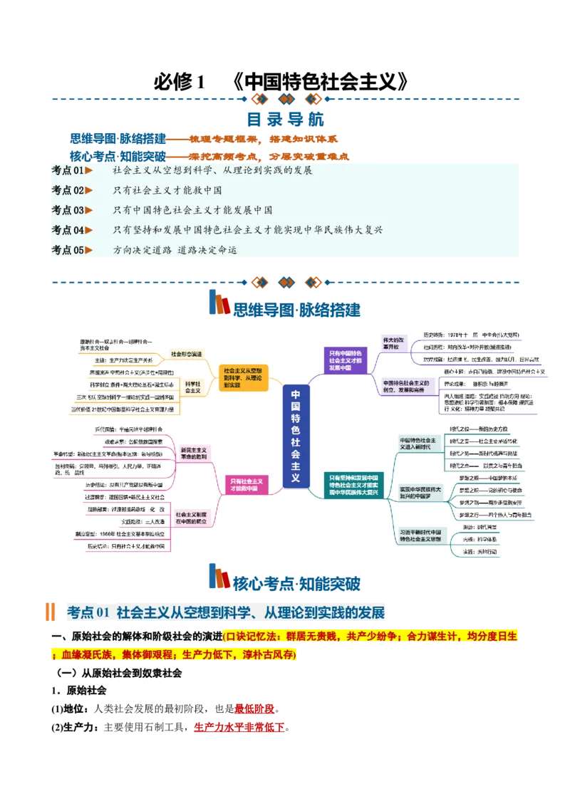 《必修1《中国特色社会主义》(核心考点)(全国通用)_zheng治_2027年高考政治一轮_2027年高考政治一轮复习知识清单（全国通用）-G56_2027版》第1页预览