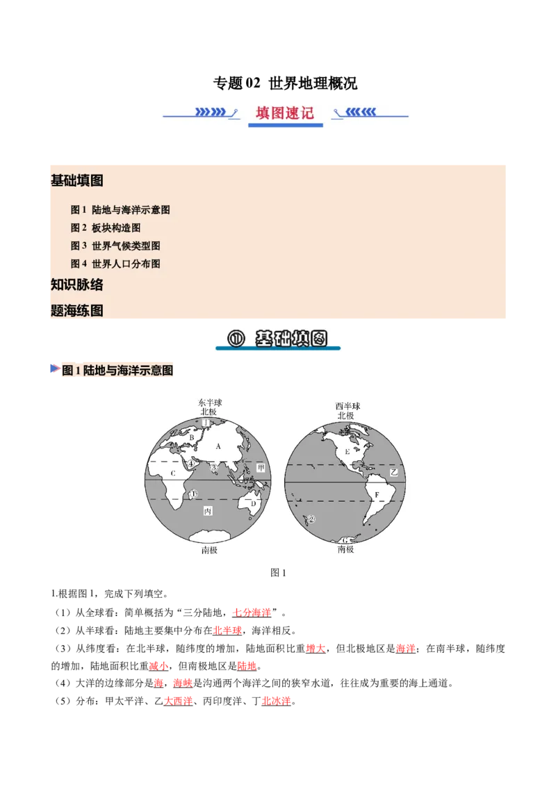 《专题02世界地理概况（填图速记）（教师版）_地理_2027年高考地理专项复习_42027年高考地理区域填图速记与演练手册（全国通用）》第1页预览