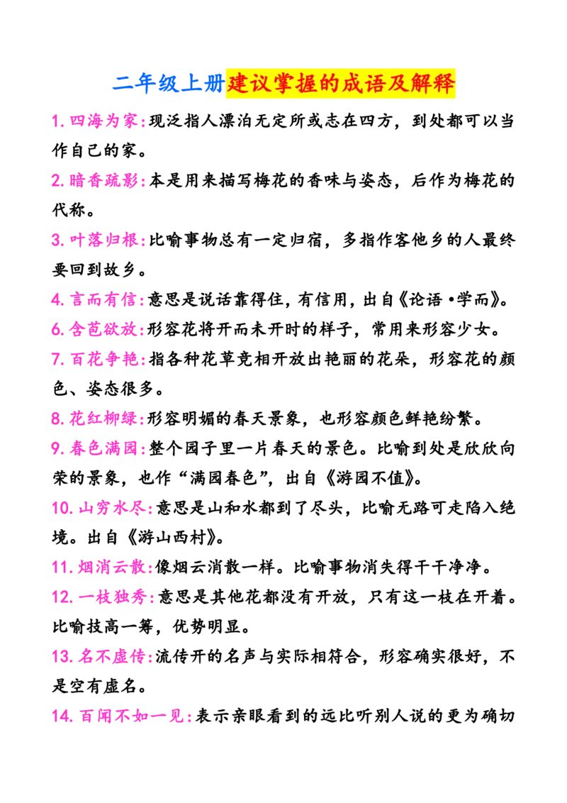 《二年级上册建议掌握的成语及解释11.13_2年级上册同步教辅_2上-语文_二上语文-重点必背资料》第1页预览