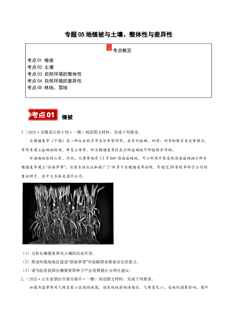 《专题05植被与土壤、整体性与差异性（高频非选择题）（学生版）_地理_2026年-地理高考专项复习_2025年高考地理一模试题分类汇编（新高考通用）》第1页预览