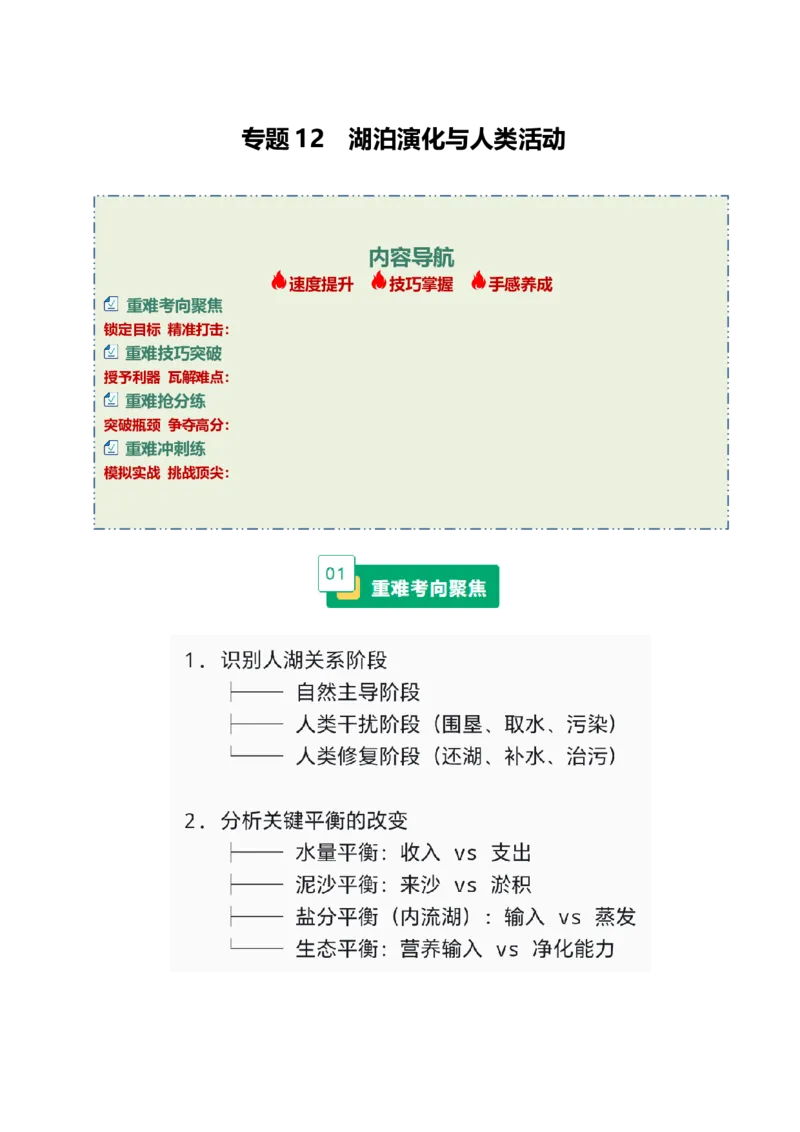 《专题12湖泊演化与人类活动（重难专练）（全国通用）（学生版）_地理_2026年-地理高考专项复习_2026年高考地理重难点讲义专练（新高考通用）-G102_2026版》第1页预览