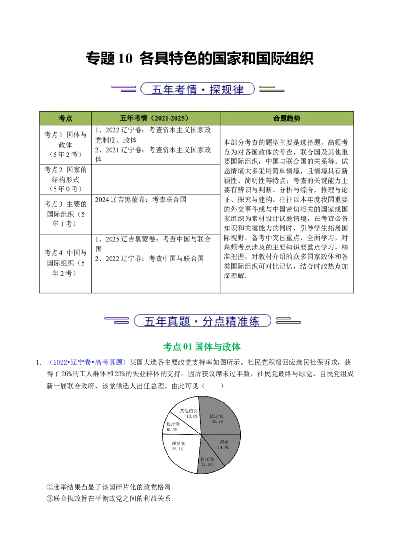 《专题10各具特色的国家和国际组织（黑吉辽蒙专用）（教师版）_zheng治_2026年-政治高考专项复习_五年（2021-2025）高考政治真题分类汇编（黑吉辽蒙专用）-G341》第1页预览