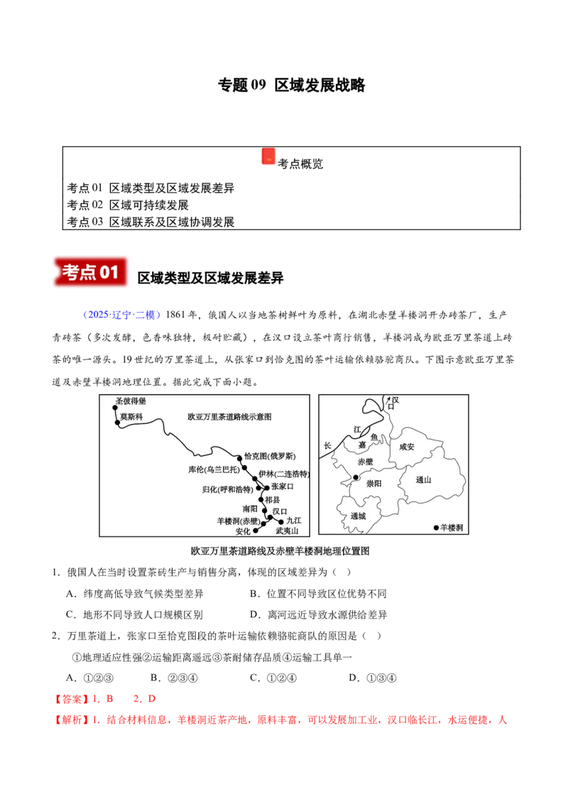 《专题09区域发展战略（黑吉辽蒙专用）（教师版）_地理_2026年-地理高考专项复习_2025年高考地理二模试题分类汇编（黑吉辽蒙专用）》第1页预览