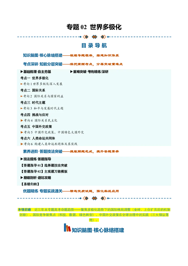 《专题02世界多极化（知识清单）（全国通用）（教师版）_zheng治_2027年高考政治一轮_2027年高考政治一轮复习知识清单（全国通用）-G56_2027版》第1页预览