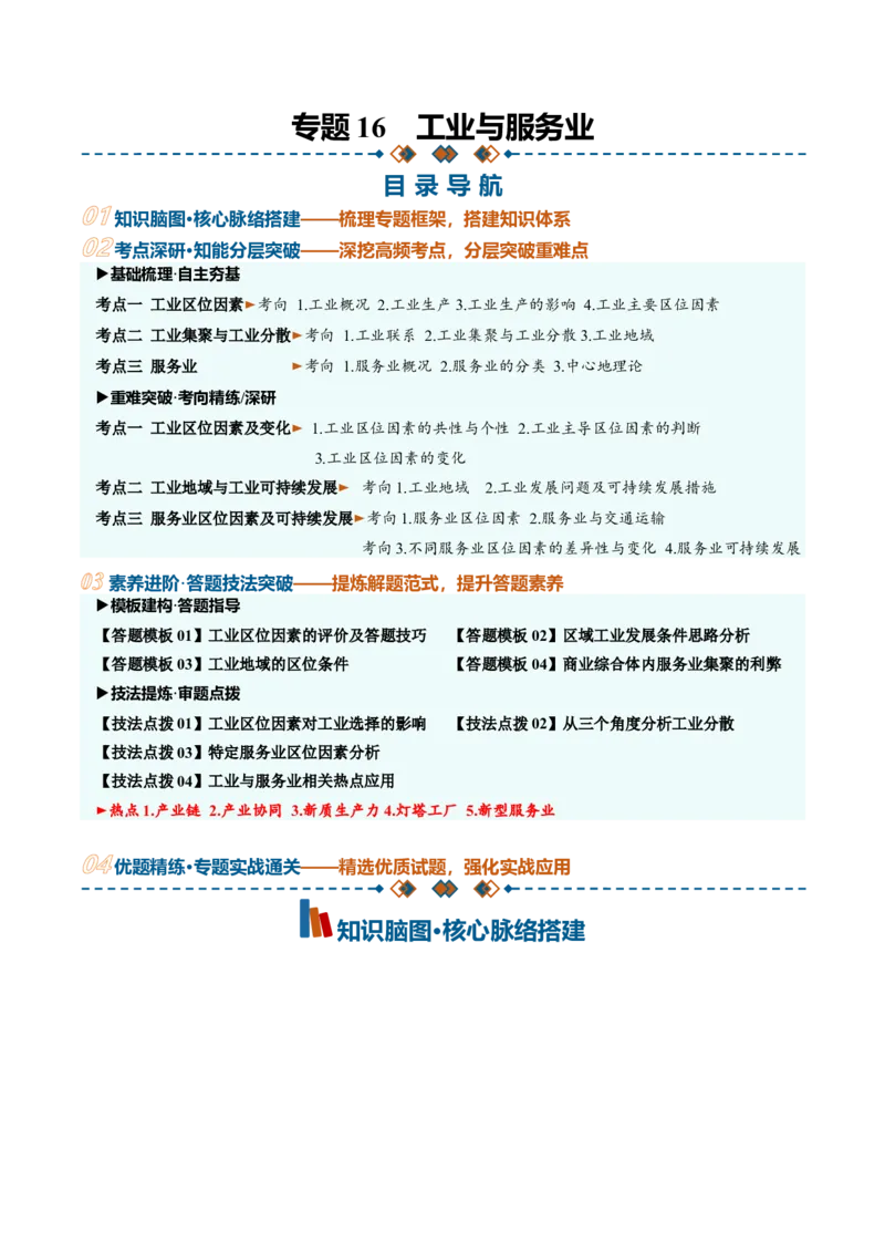 《专题16工业与服务业（知识清单）（全国通用）（学生版）_地理_2027年高考地理一轮_2027年高考地理一轮复习讲义+练习+课件（新教材新高考）-G55_2027版》第1页预览