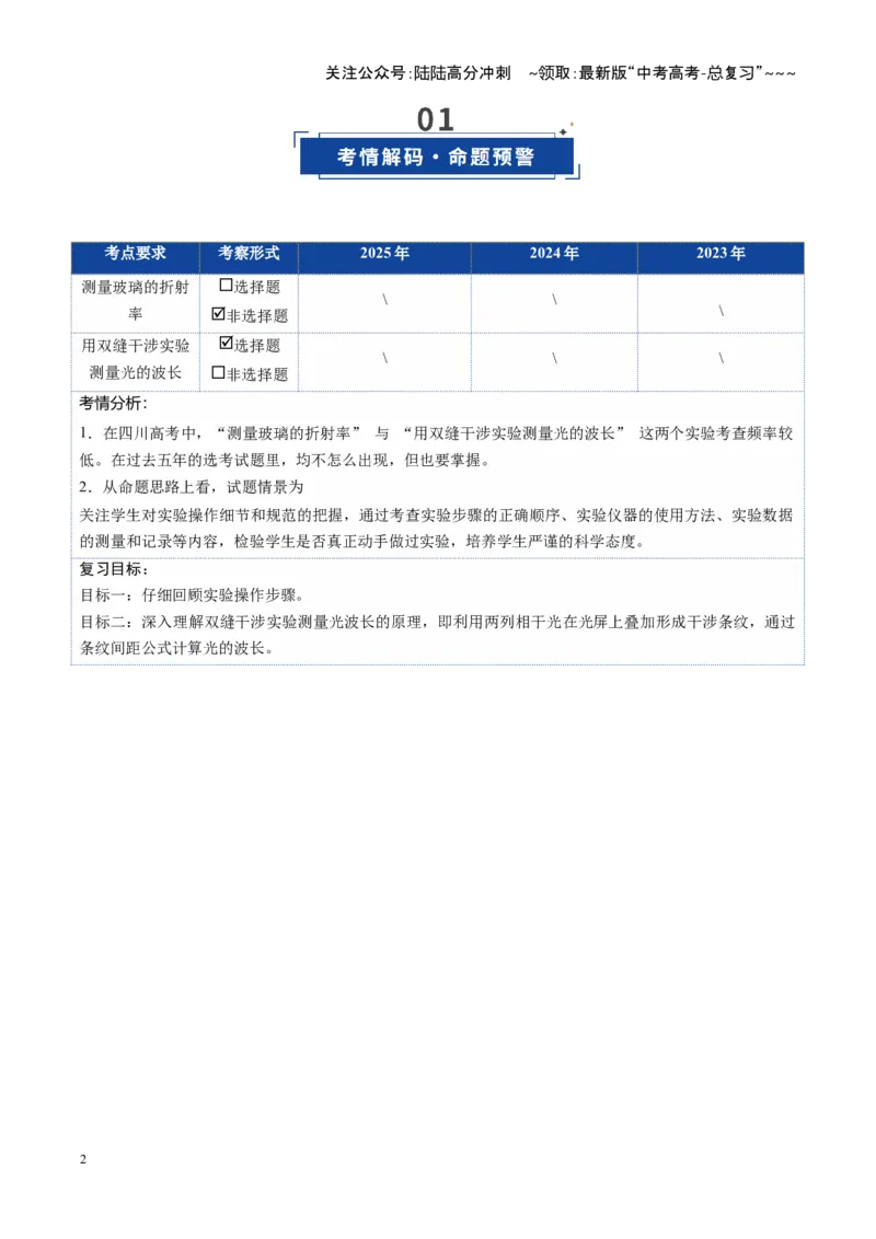 《第47讲光学实验（复习讲义）（四川专用）（教师版）_04-物理-高考总复习_一轮复习_2026年-物理高考一轮复习_2026年高考物理一轮课件+讲义+练习（四川专用）-G335》第2页预览