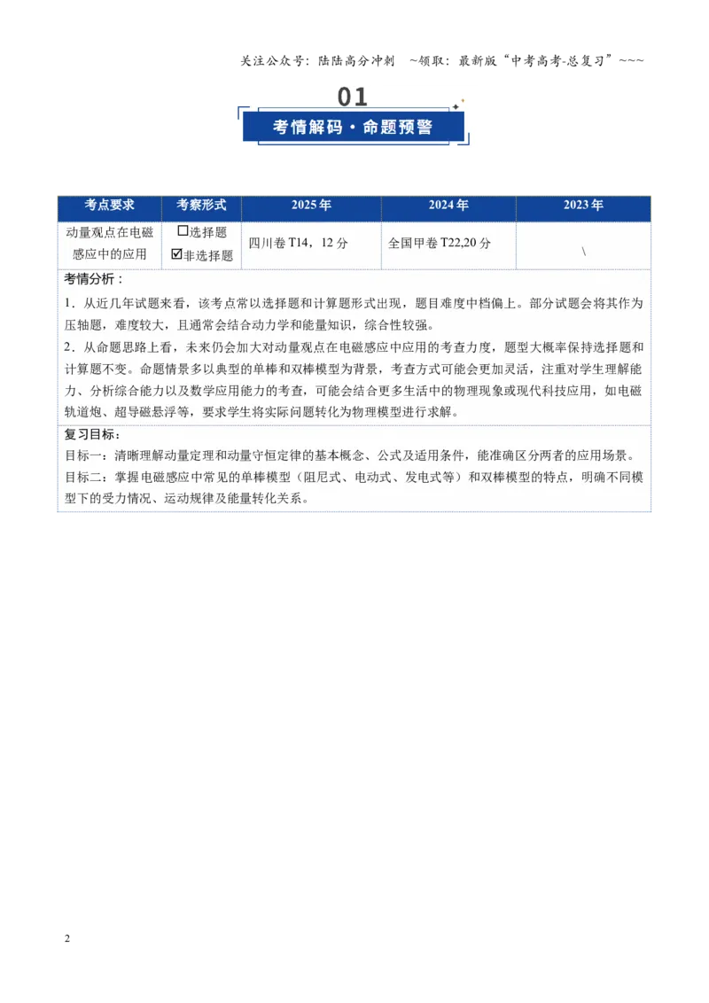 《第44讲电磁感应中的动量问题（复习讲义）（四川专用）（学生版）_04-物理-高考总复习_一轮复习_2026年-物理高考一轮复习_2026年高考物理一轮课件+讲义+练习（四川专用）-G335》第2页预览