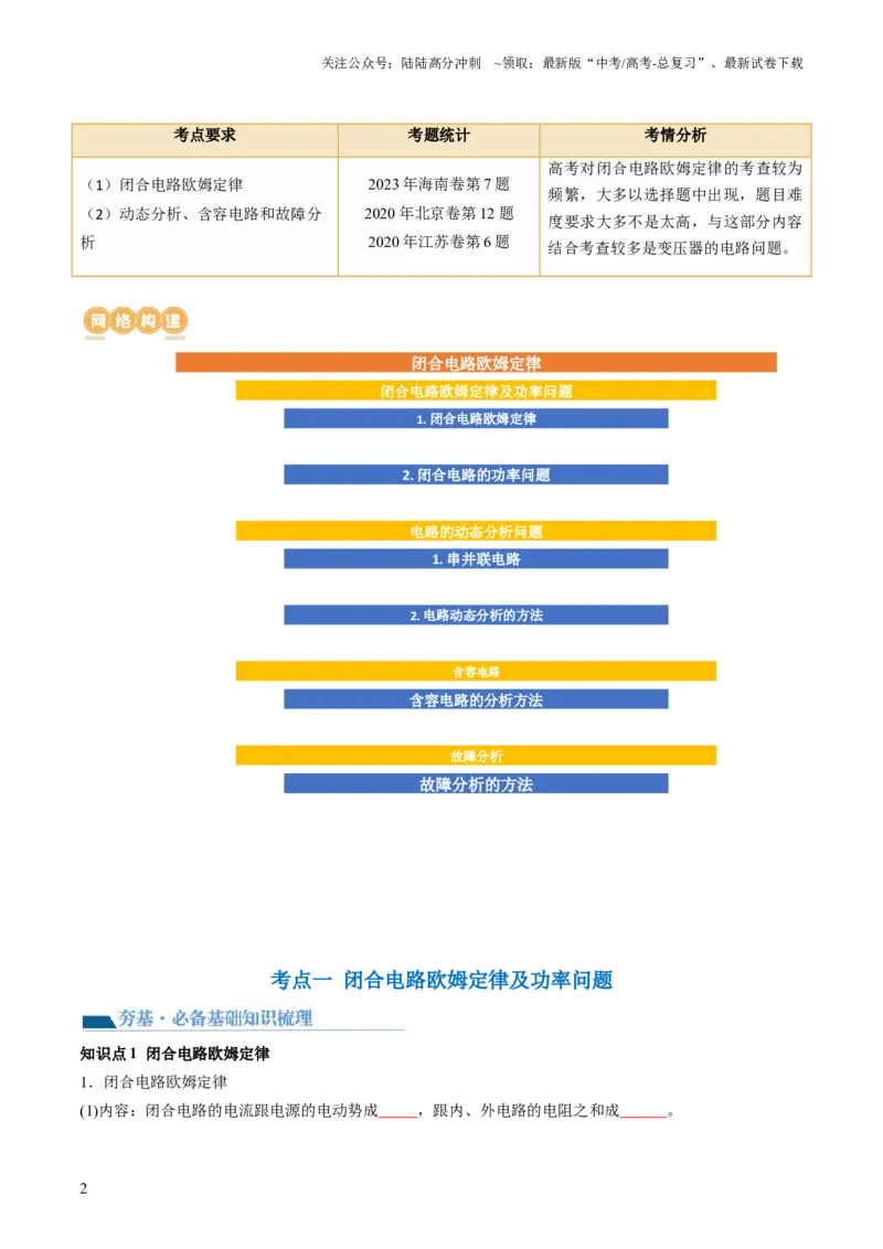 《第43讲闭合电路欧姆定律（讲义）（原卷版）_04-物理-高考总复习_一轮复习_2024年_2024年高考物理一轮复习讲练测（讲义+练习+课件）（新高考）_讲义+练习_第43讲闭合电路欧姆定律（讲义）》第2页预览