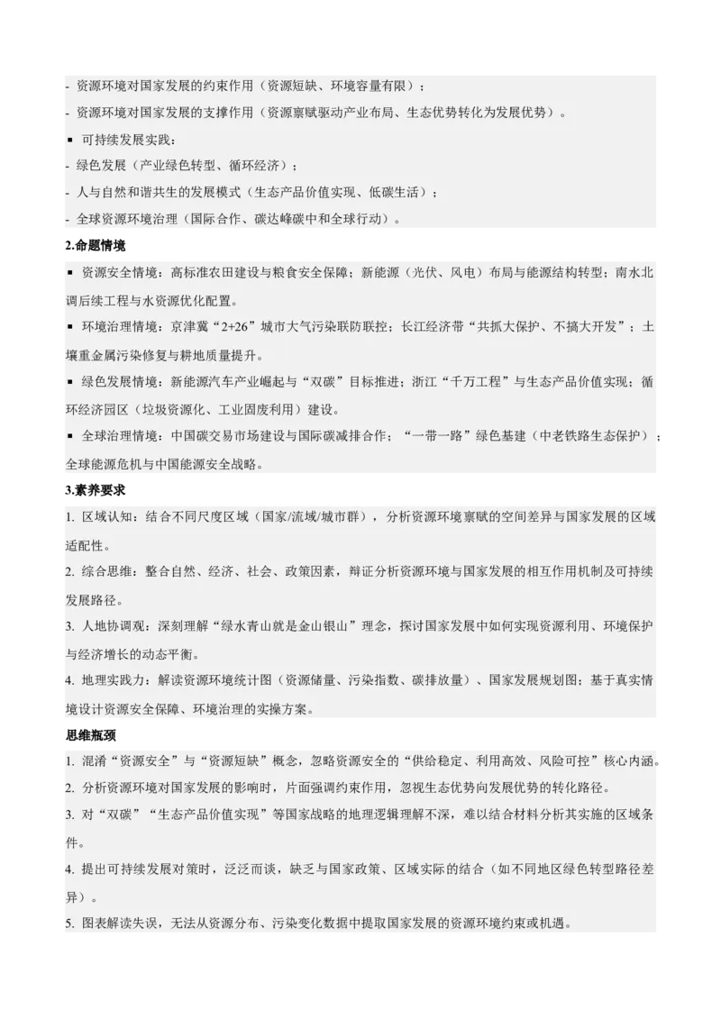 《专题12资源、环境与国家发展（知识·方法·能力清单）（全国通用）（学生版）_地理_2026年-地理高考二轮复习_2026年高考地理二轮复习知识清单（全国通用）-G448_2026版》第2页预览