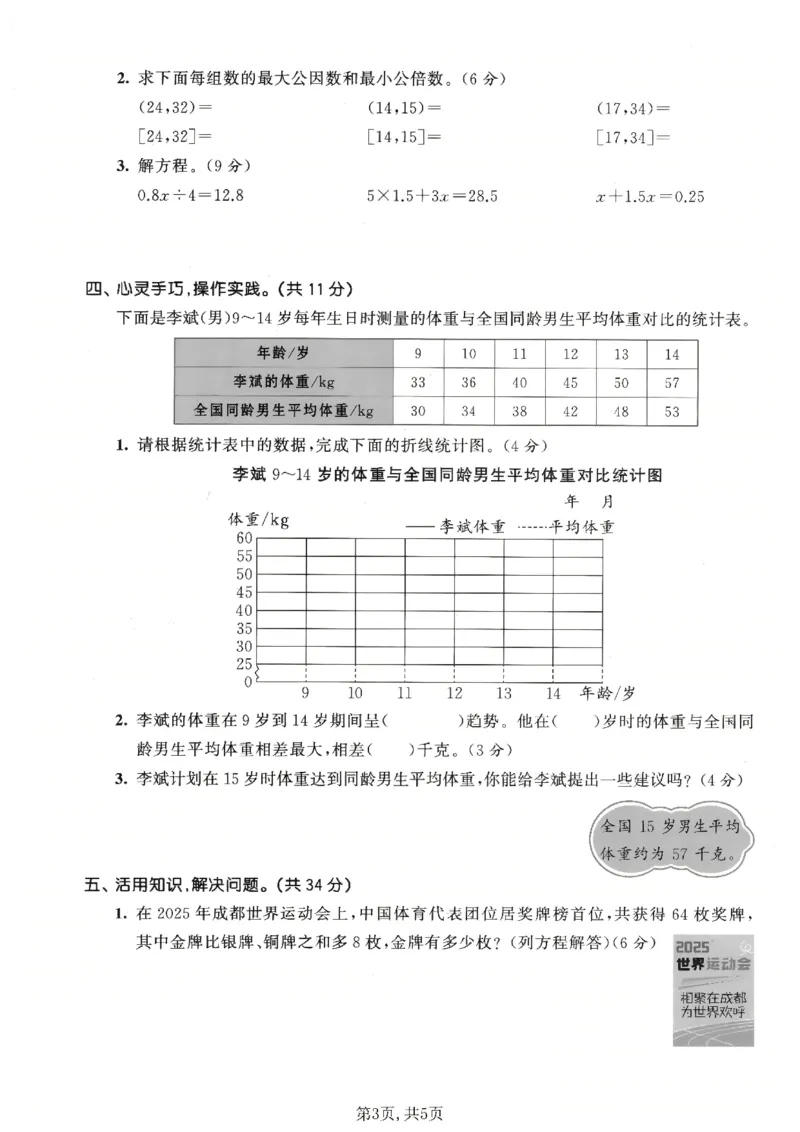 《五年级数学下册苏教版期中检测卷2_2026春《小学期中试卷合集》1-6年级下册_1-6年级数学下册苏教版期中检测卷_五年级数学下册苏教版期中检测卷》第3页预览