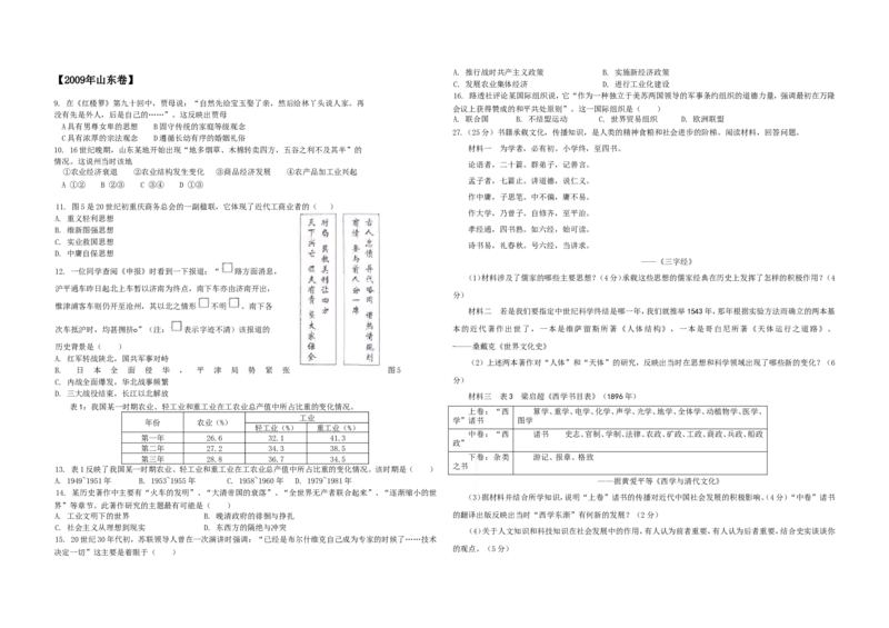 《2009年高考真题历史(山东卷)（原卷版）(1)_高考一二三轮复习_历史_2027年高考历史专项复习_2008年-2026年历史高考真题-G427_2008-2020年高考_地方卷_山东高考历史07-21_山东高考历史_A3版》第1页预览