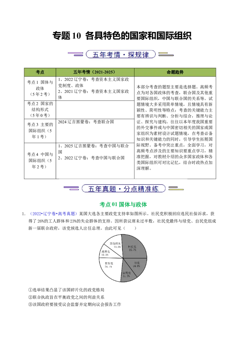 《专题10各具特色的国家和国际组织（黑吉辽蒙专用）（学生版）_zheng治_2026年-政治高考专项复习_五年（2021-2025）高考政治真题分类汇编（黑吉辽蒙专用）-G341》第1页预览