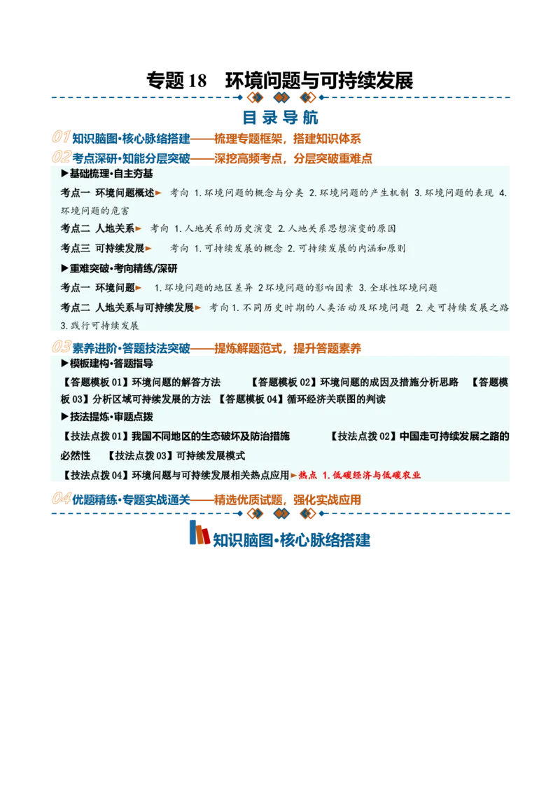 《专题18环境问题与可持续发展（知识清单）（全国通用）（教师版）_地理_2027年高考地理一轮_2027年高考地理一轮复习讲义+练习+课件（新教材新高考）-G55_2027版》第1页预览