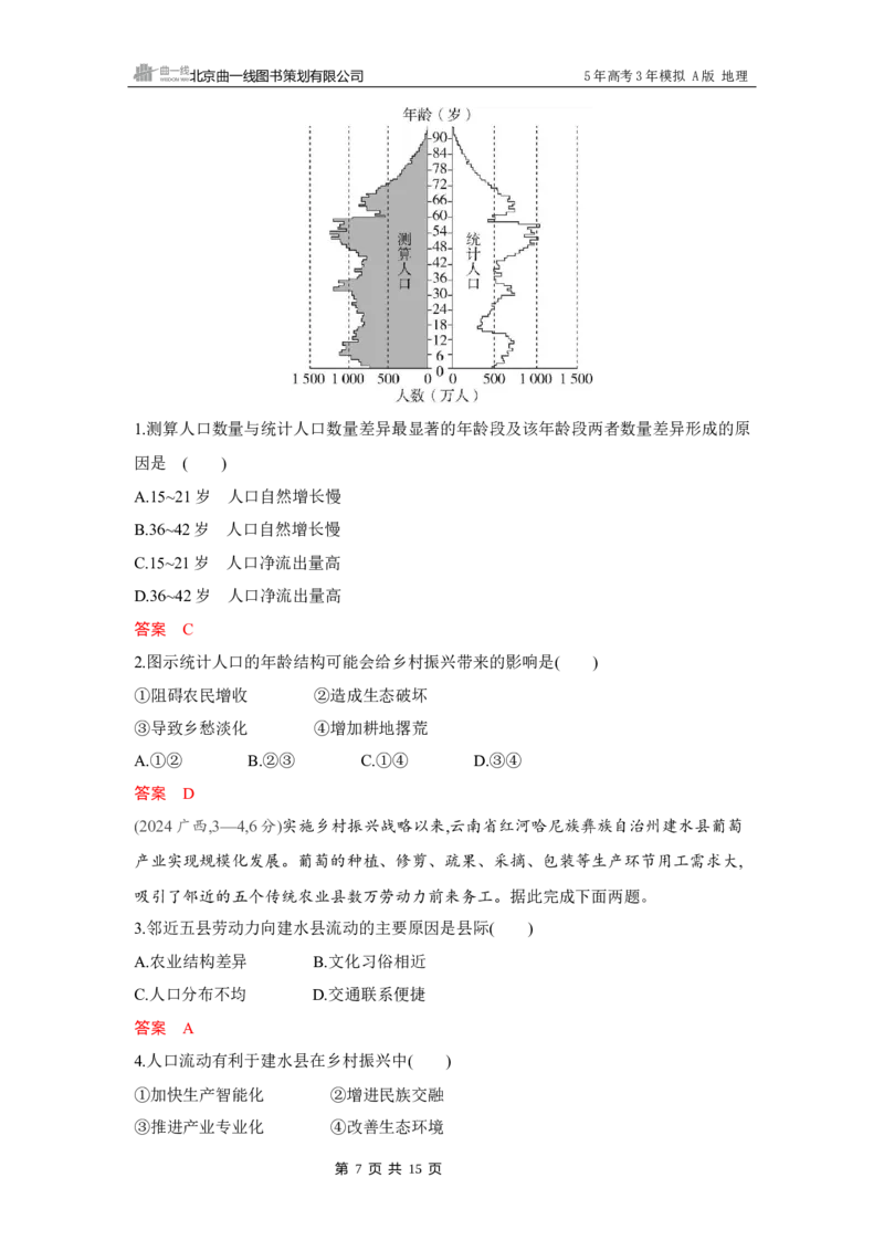 《1_第七章　人口与地理环境_2026版教学资源包_202653高考总复习A版_湖南版_2026版.湖南版.选考总复习.地理.5·3A版_第七章人口与地理环境_4_习题WORD》第7页预览
