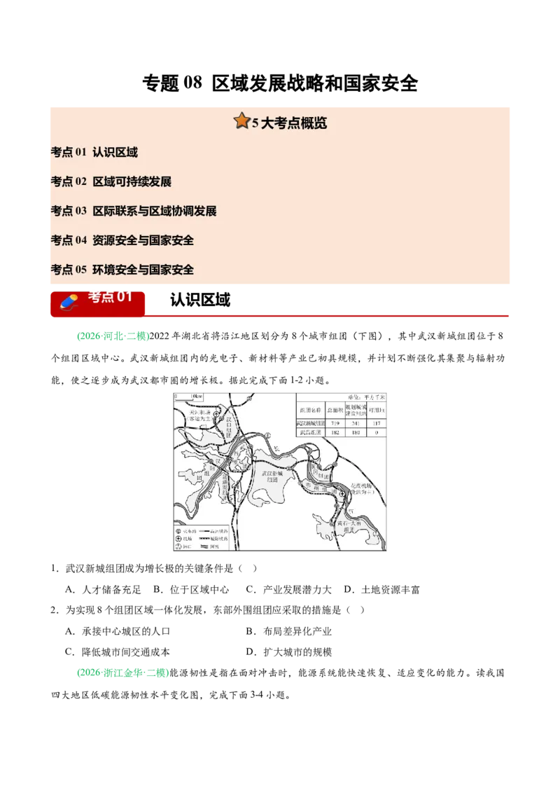 《专题08区域发展战略和国家安全（5大考点）（学生版）(1)_地理_2027年高考地理专项复习_2026年高考地理二模试题分类汇编（新高考专用）-G288_2026版》第1页预览