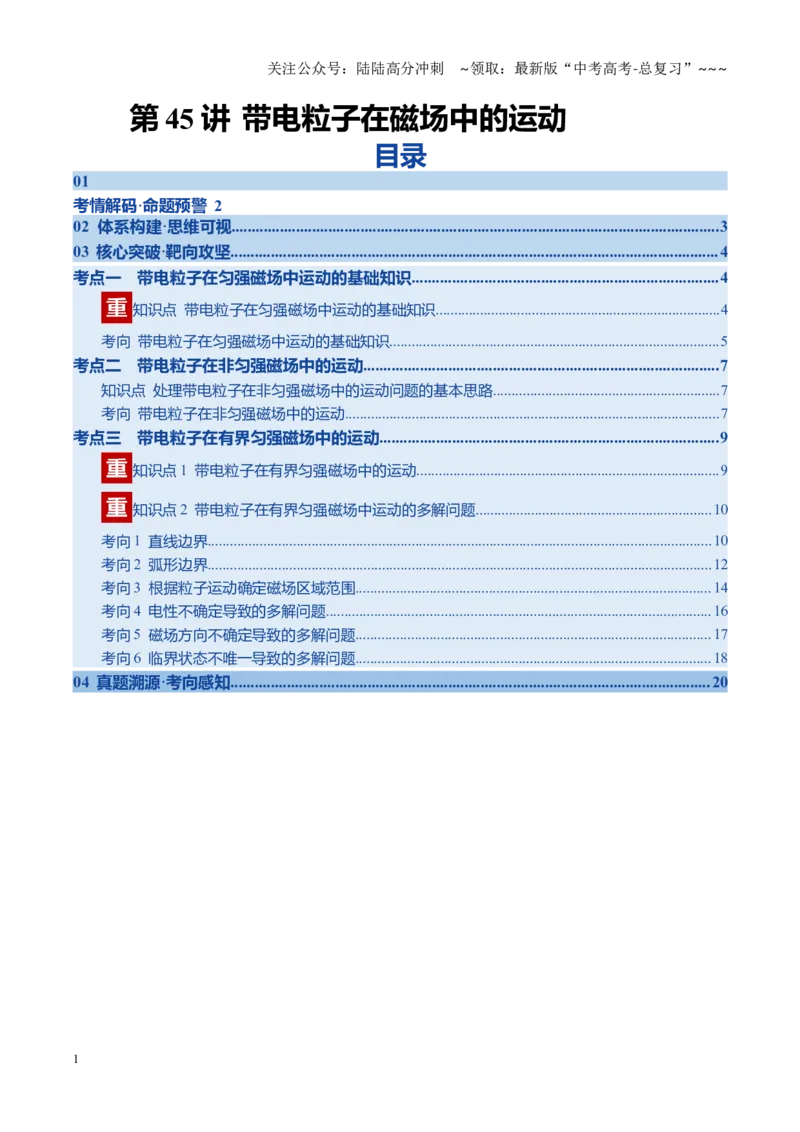 《第45讲带电粒子在磁场中的运动（复习讲义）（黑吉辽专用）（学生版）_04-物理-高考总复习_一轮复习_2026年-物理高考一轮复习_2026年高考物理一轮课件+讲义+练习（黑吉辽蒙专用）-G330》第1页预览