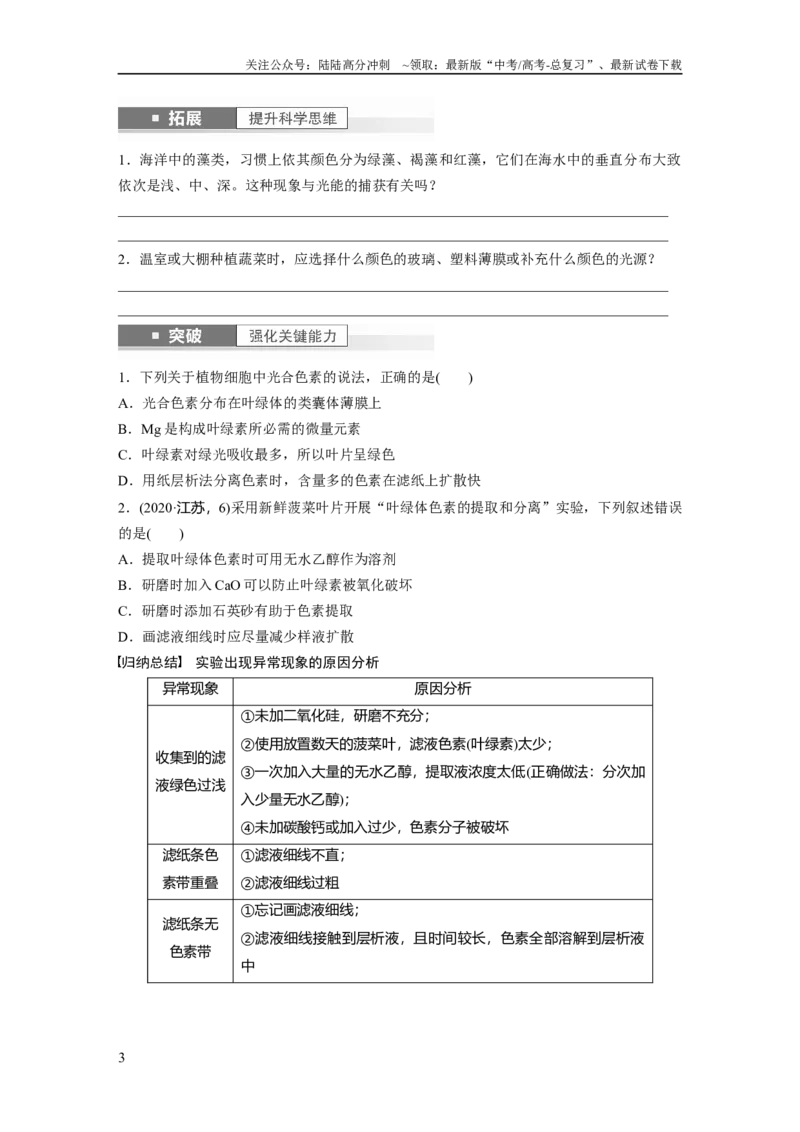 《第3单元　第5课时　捕获光能的色素和结构及光合作用的原理_06-生物-高考总复习_一轮复习_2024年_2024高考生物大一轮复习课件讲义新人教版知识总结_学生版在此文件夹_大一轮复习讲义》第3页预览