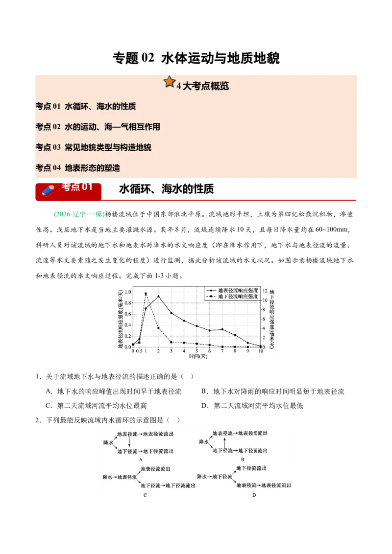 《专题02水体运动与地质地貌（4大考点）（教师版）(1)_地理_2027年高考地理专项复习_2026年高考地理一模试题分类汇编（黑吉辽蒙专用）-G238_2026版》第1页预览