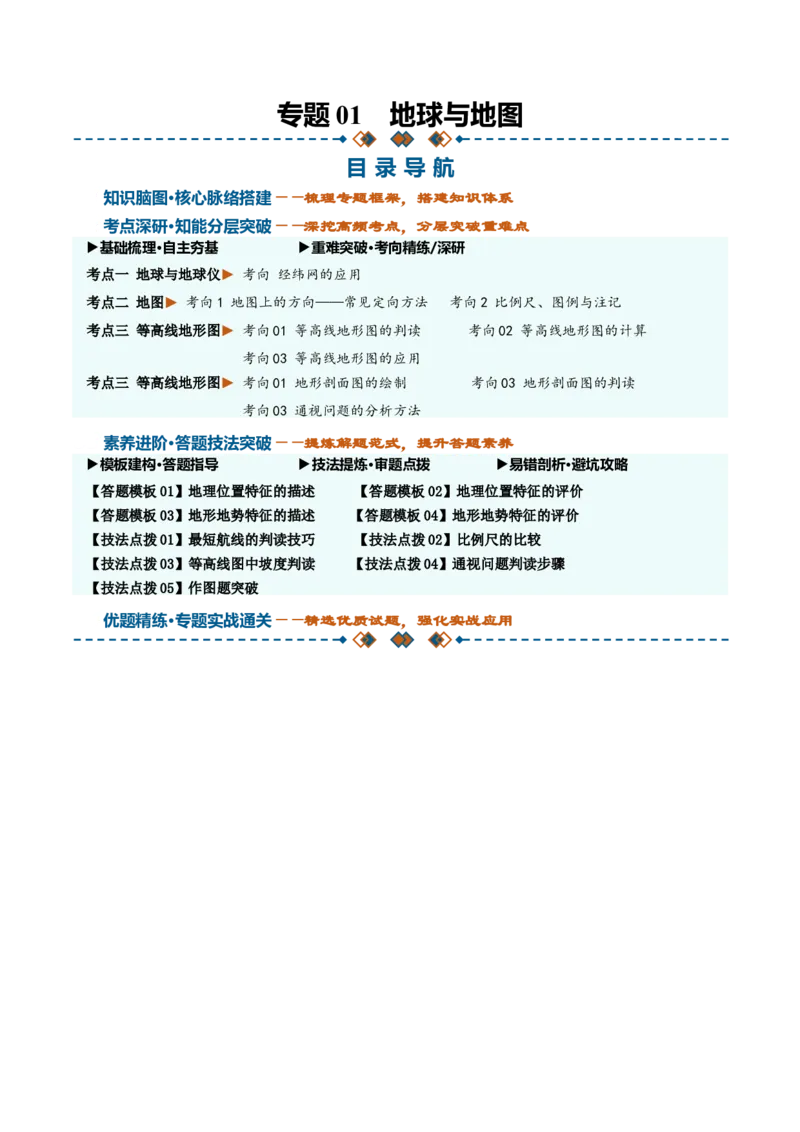 《专题01地球与地图（知识清单）（全国通用）（学生版）_地理_2027年高考地理一轮_2027年高考地理一轮复习讲义+练习+课件（新教材新高考）-G55_2027版》第1页预览