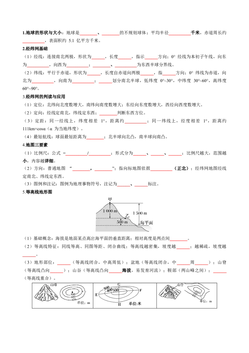 《专题01地球与地图（知识清单）（全国通用）（学生版）_地理_2027年高考地理一轮_2027年高考地理一轮复习讲义+练习+课件（新教材新高考）-G55_2027版》第3页预览