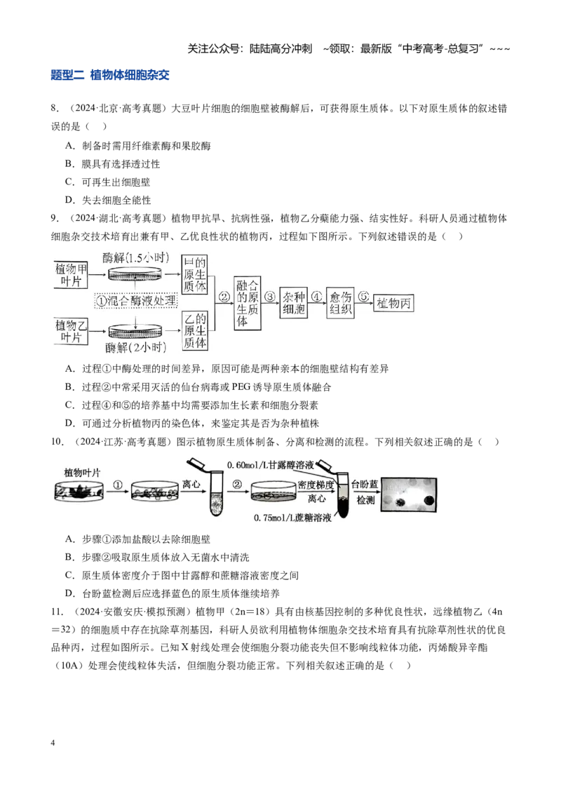 《第40讲植物细胞工程（专项训练）（安徽专用）（学生版）_06-生物-高考总复习_一轮复习_2026年-生物高考一轮复习_2026年高考生物一轮课件+讲义+练习（安徽专用）-G326》第4页预览