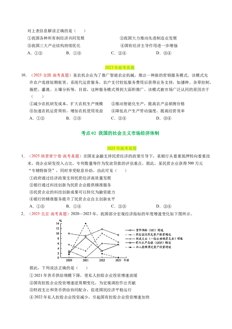 《专题02生产资料所有制与经济制度（全国通用）（学生版）_zheng治_2026年-政治高考专项复习_三年（2023-2025）高考政治真题分类汇编（全国通用）-C430》第5页预览