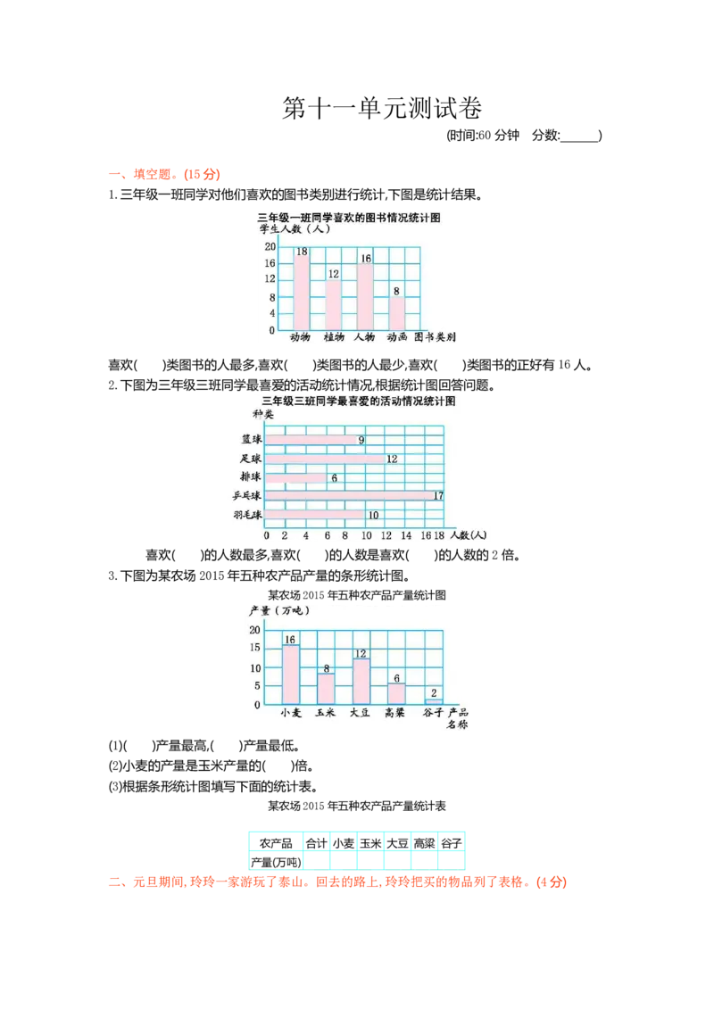 《三（下）青岛版数学第11单元检测.1（54制）_3年级下册同步教辅_3下-数学_三下数学单元+期中+期末测试卷_三下数学青岛54版试卷_三下数学《青岛54版》单元测试卷》第1页预览