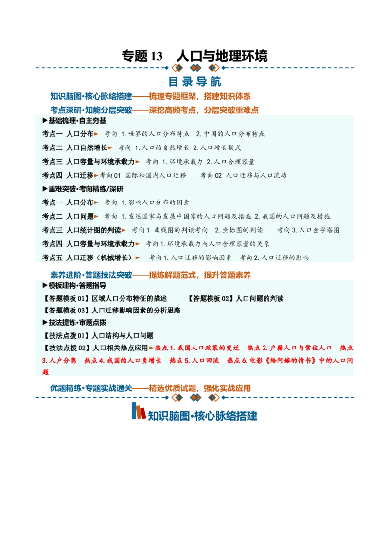 《专题13人口与地理环境（知识清单）（全国通用）（教师版）_地理_2027年高考地理一轮_2027年高考地理一轮复习知识清单（全国通用）-G56_2027版》第1页预览