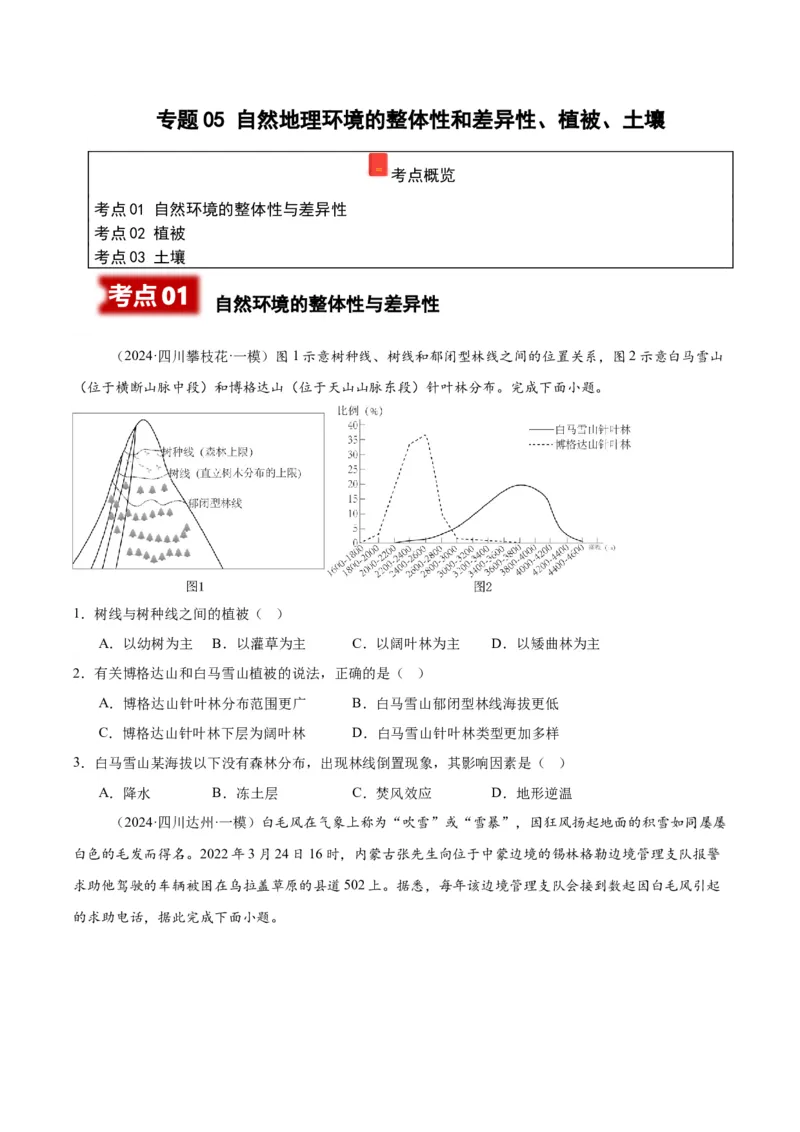 《专题05自然地理环境的整体性和差异性、植被、土壤（学生版）_地理_2026年-地理高考专项复习_2025年高考地理一模试题分类汇编（四川专用）》第1页预览