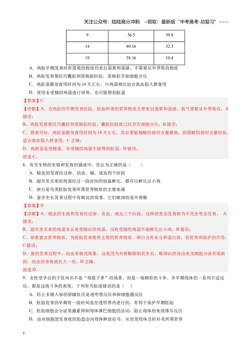 《第41讲胚胎工程（专项训练）（四川专用）（教师版）_06-生物-高考总复习_一轮复习_2026年-生物高考一轮复习_2026年高考生物一轮课件+讲义+练习（四川专用）-G335》第4页预览