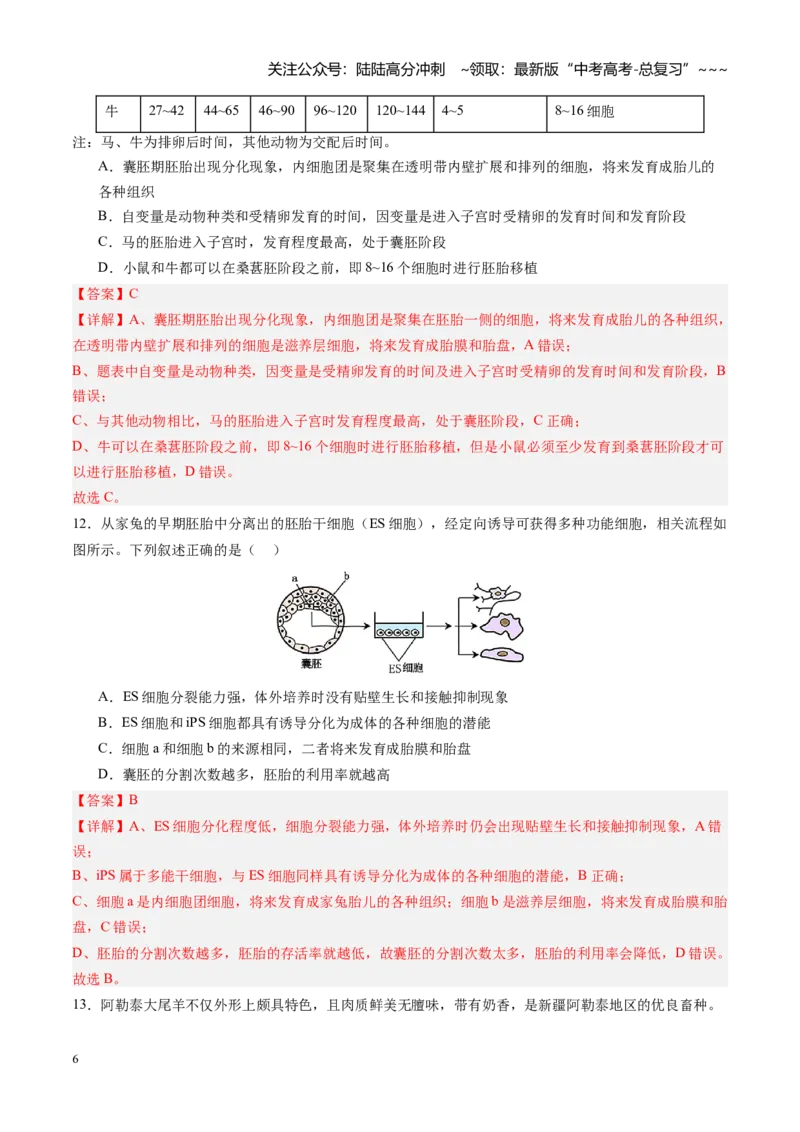 《第41讲胚胎工程（专项训练）（四川专用）（教师版）_06-生物-高考总复习_一轮复习_2026年-生物高考一轮复习_2026年高考生物一轮课件+讲义+练习（四川专用）-G335》第6页预览