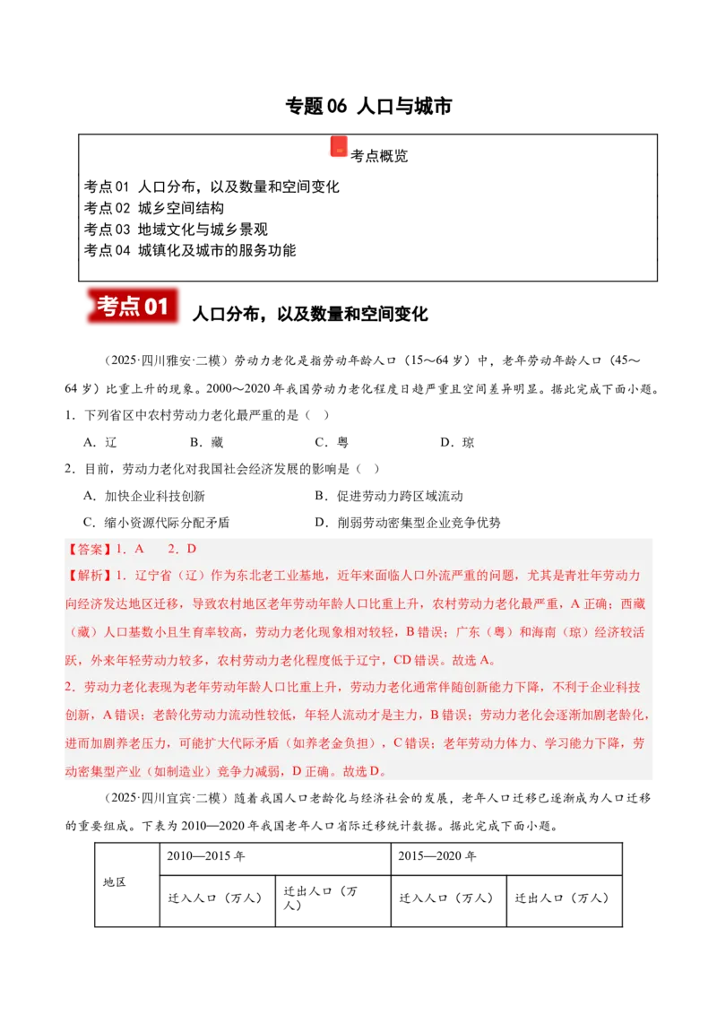 《专题06人口与城市（四川专用）（教师版）_地理_2026年-地理高考专项复习_2025年高考地理二模试题分类汇编（四川专用）》第1页预览