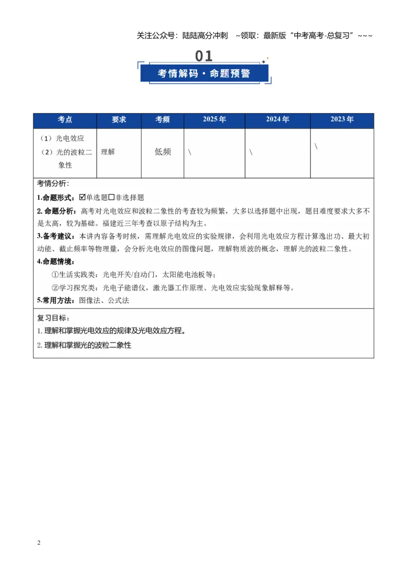 《第53讲光电效应波粒二象性（复习讲义）（福建专用）（教师版）_04-物理-高考总复习_一轮复习_2026年-物理高考一轮复习_2026年高考物理一轮课件+讲义+练习（福建专用）-G328》第2页预览