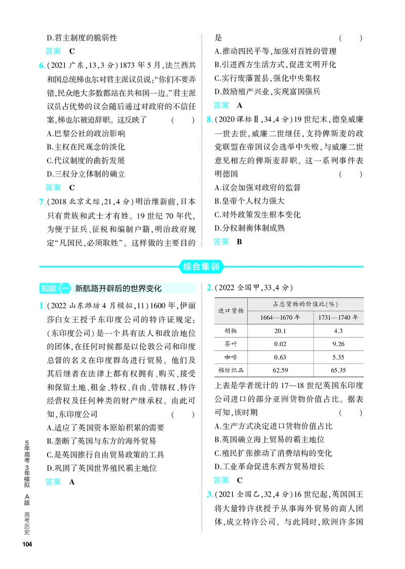 《2_习题部分PDF-09-第九单元　走向整体的世界与资本主义制度的确立_2024版教学资源包_2024版.新高考版历史.5·3A版_9_第九单元走向整体的世界与资本主义制度的确立_4_PDF教参电子书》第4页预览