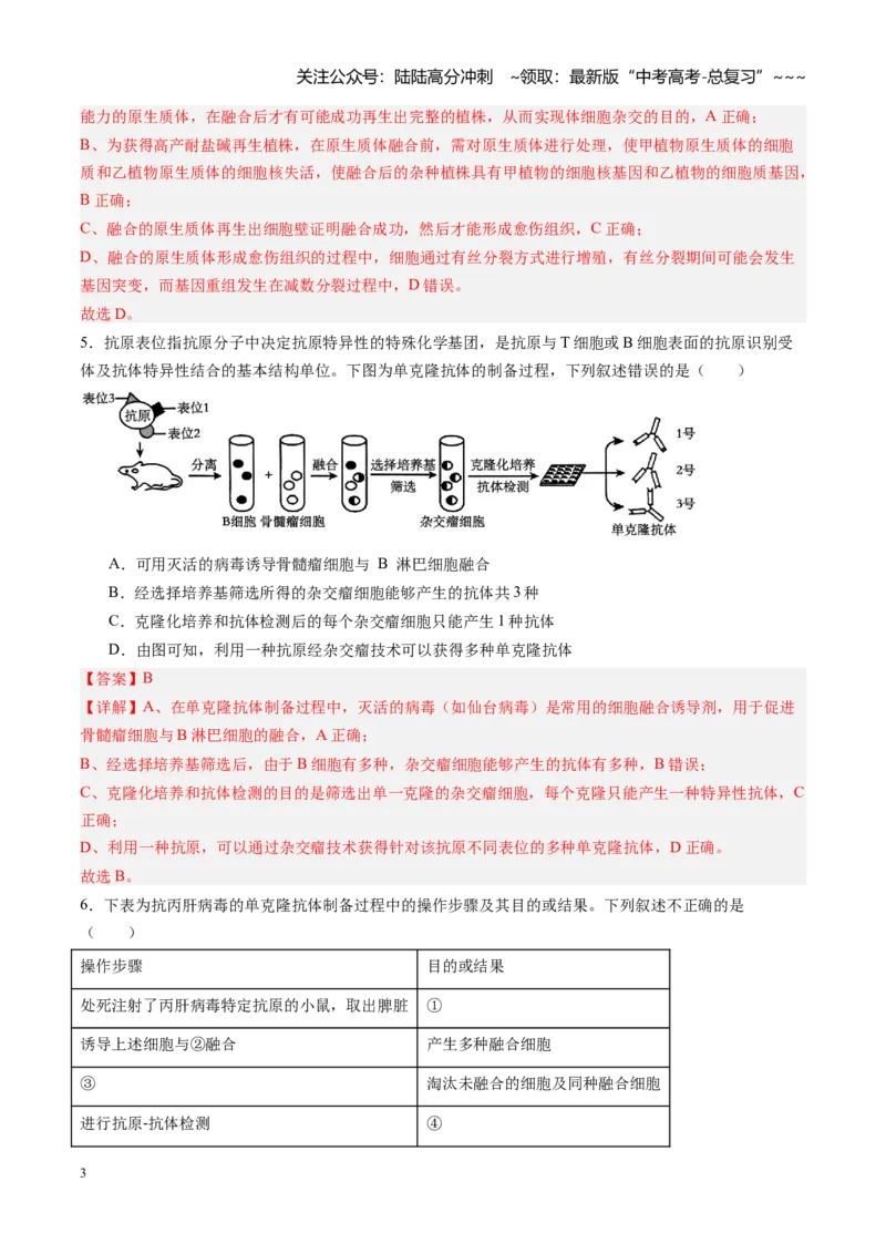 《第43讲动物细胞工程（专项训练）（福建专用）（教师版）_06-生物-高考总复习_一轮复习_2026年-生物高考一轮复习_2026年高考生物一轮课件+讲义+练习（福建专用）-G328》第3页预览