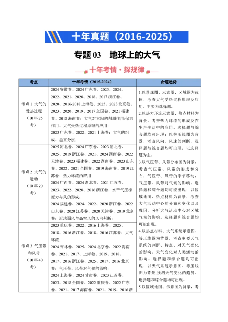 《专题03地球上的大气（全国通用）（学生版）_地理_2026年-地理高考专项复习_十年（2016-2025）高考地理真题分类汇编（全国通用）-G15》第1页预览