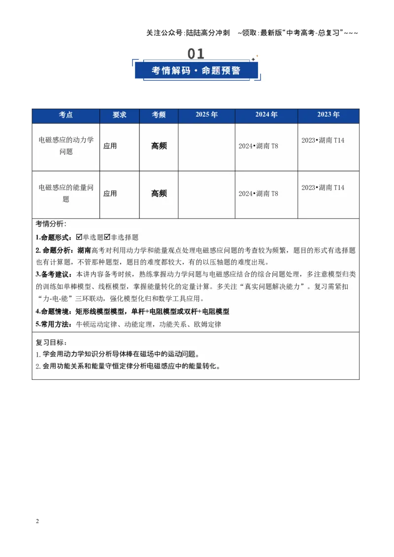 《第55讲电磁感应中的动力学和能量问题（复习讲义）（湖南专用）（教师版）_04-物理-高考总复习_一轮复习_2026年-物理高考一轮复习_2026年高考物理一轮课件+讲义+练习（湖南专用）-G331》第2页预览