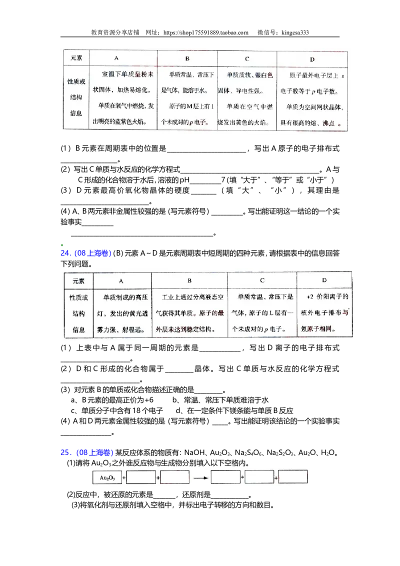 《2008年上海市高中毕业统一学业考试化学试卷（word解析版）(1)_高考一二三轮复习_化学_2027年高考化学专项复习_2008年-2026年化学高考真题-G427_2008-2020年高考_地方卷》第4页预览