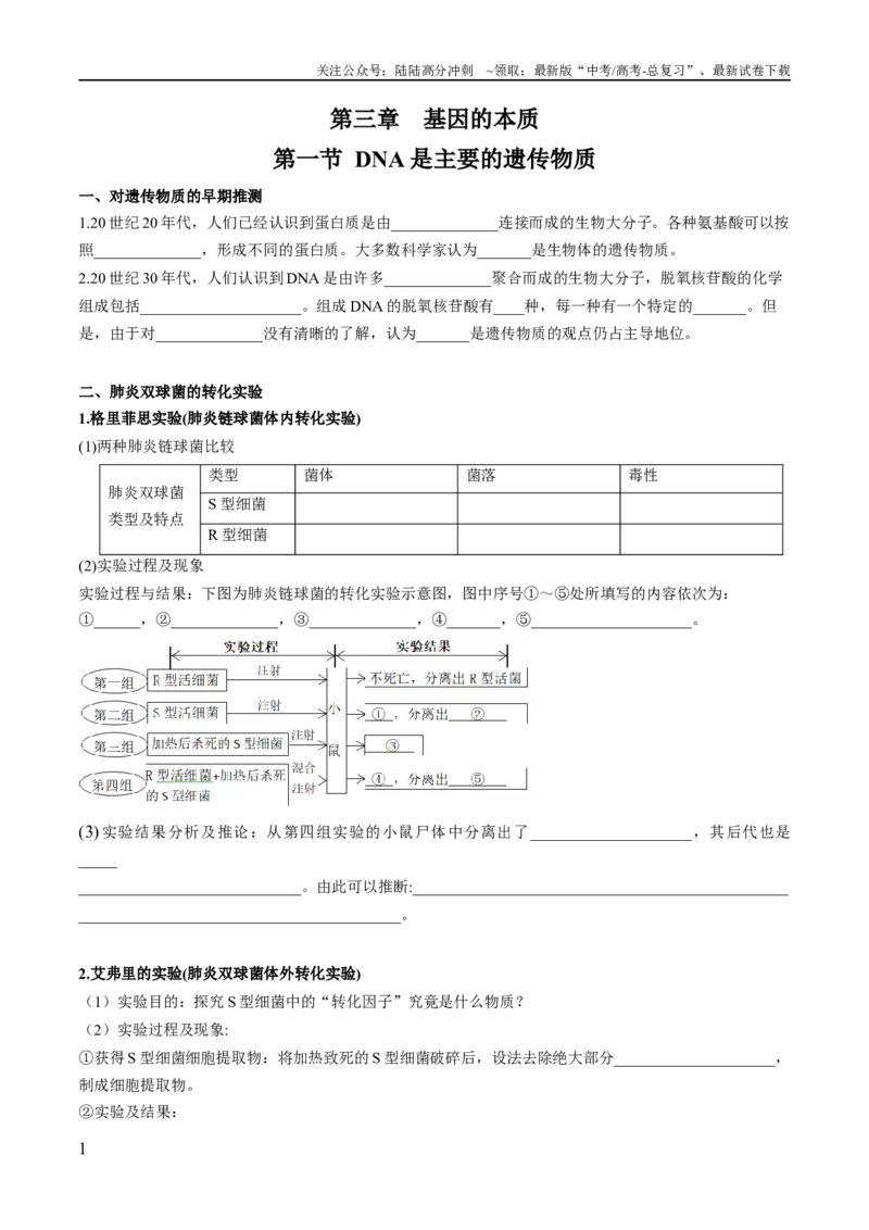 《第3章基因的本质（填空版）_06-生物-高考总复习_专项复习_2024年_2024年高考生物必背知识清单（人教版2019）_资料_必修2》第1页预览