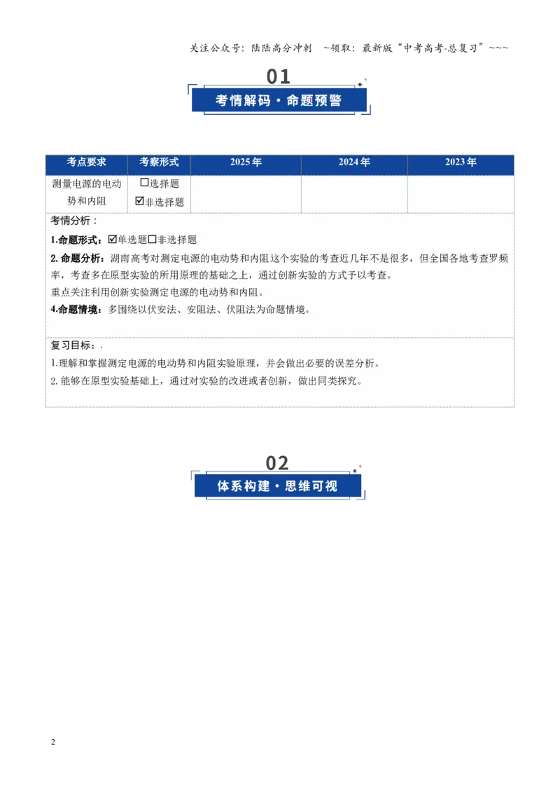 《第43讲重点实验：测量电源的电动势和内阻（复习讲义）（湖南专用）（学生版）_04-物理-高考总复习_一轮复习_2026年-物理高考一轮复习_2026年高考物理一轮课件+讲义+练习（湖南专用）-G331》第2页预览