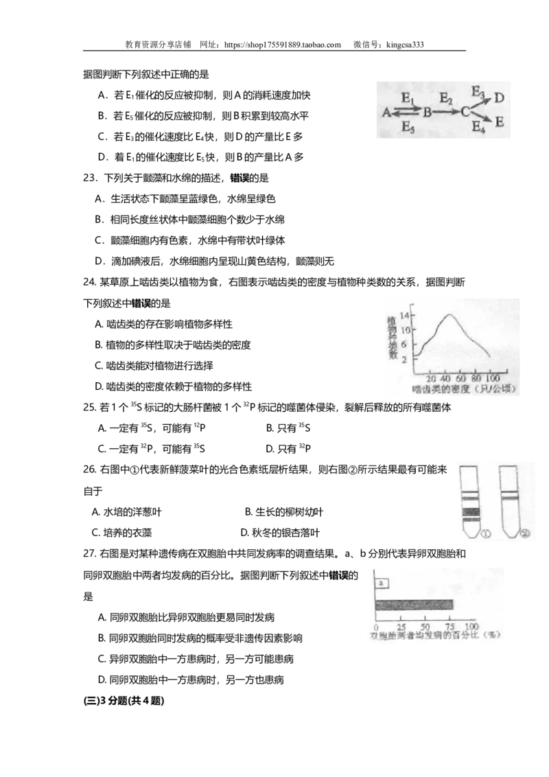 《2010年上海市高中毕业统一学业考试生物试卷（原卷版）(1)_高考一二三轮复习_生物_2027年高考生物专项_2008年-2026年生物高考真题-G427_2008-2020年高考_地方卷_上海高考生物真题01-20》第4页预览