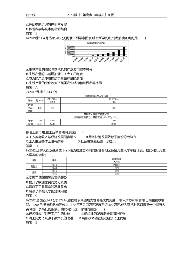 《1_第十二单元工业革命与世界殖民体系（试题word）_2023版教学资源包_2023版新高考新教材版选考总复习历史5·3B版_12_第十二单元工业革命与世界殖民体系_1_试题WORD》第2页预览