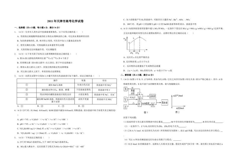 《2011年天津市高考化学试卷_高考一二三轮复习_化学_2026年-化学高考专项复习_2008年-2025年化学高考真题_2008-2020年高考_地方卷_天津高考化学2007-2021_A3word版》第1页预览